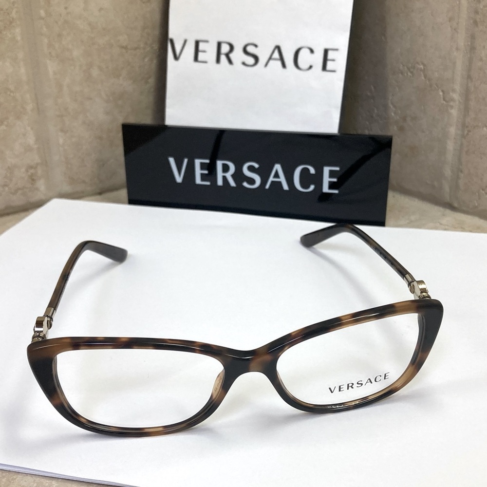 Versace Women's Tortoiseshell Cat-Eye Glasses with Gold Temples